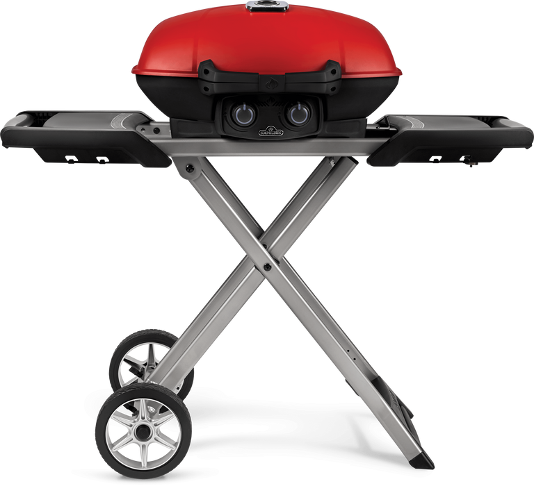 TravelQ™ 285X Portable Propane Gas Grill and Scissor Cart with Griddle, Red